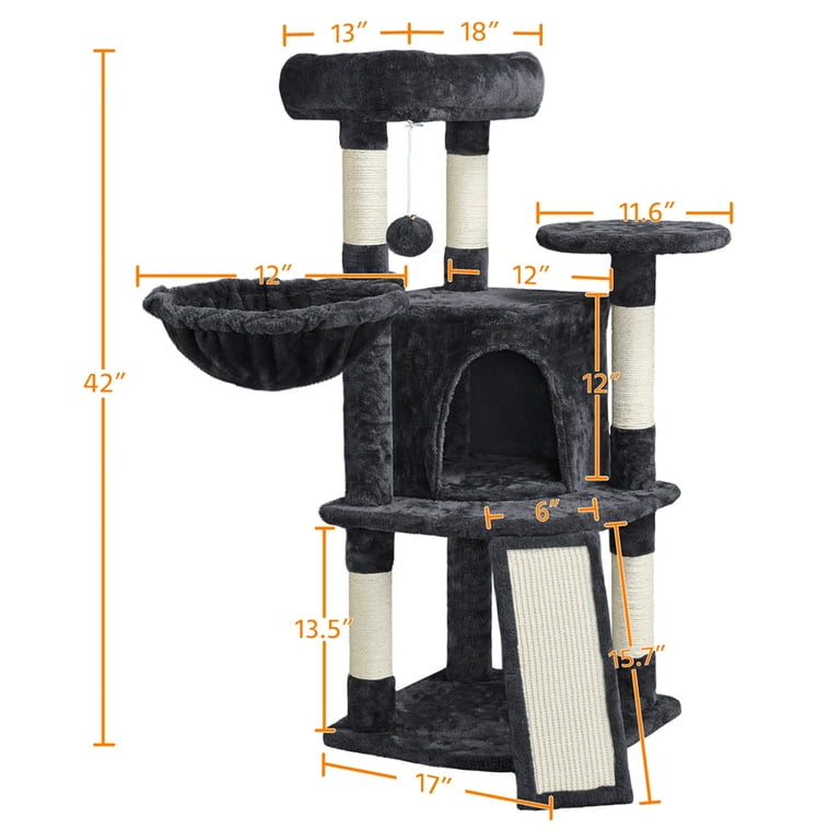 Yaheetech 42inch Cat Tree with Condo Basket Perch Platform Black