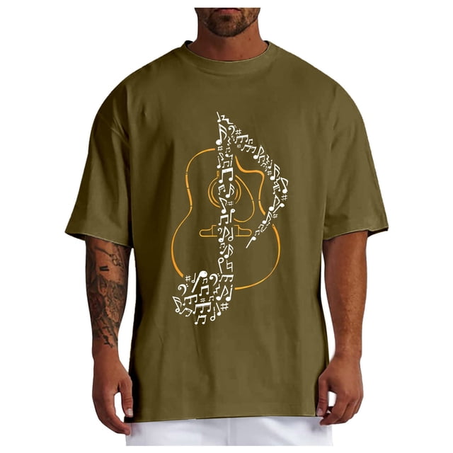 Xdzjlr T-Shirt Homme Usage Quotidien Col Rond Imprimé Instrument de Musique Respirant Chemises Homme,TTG