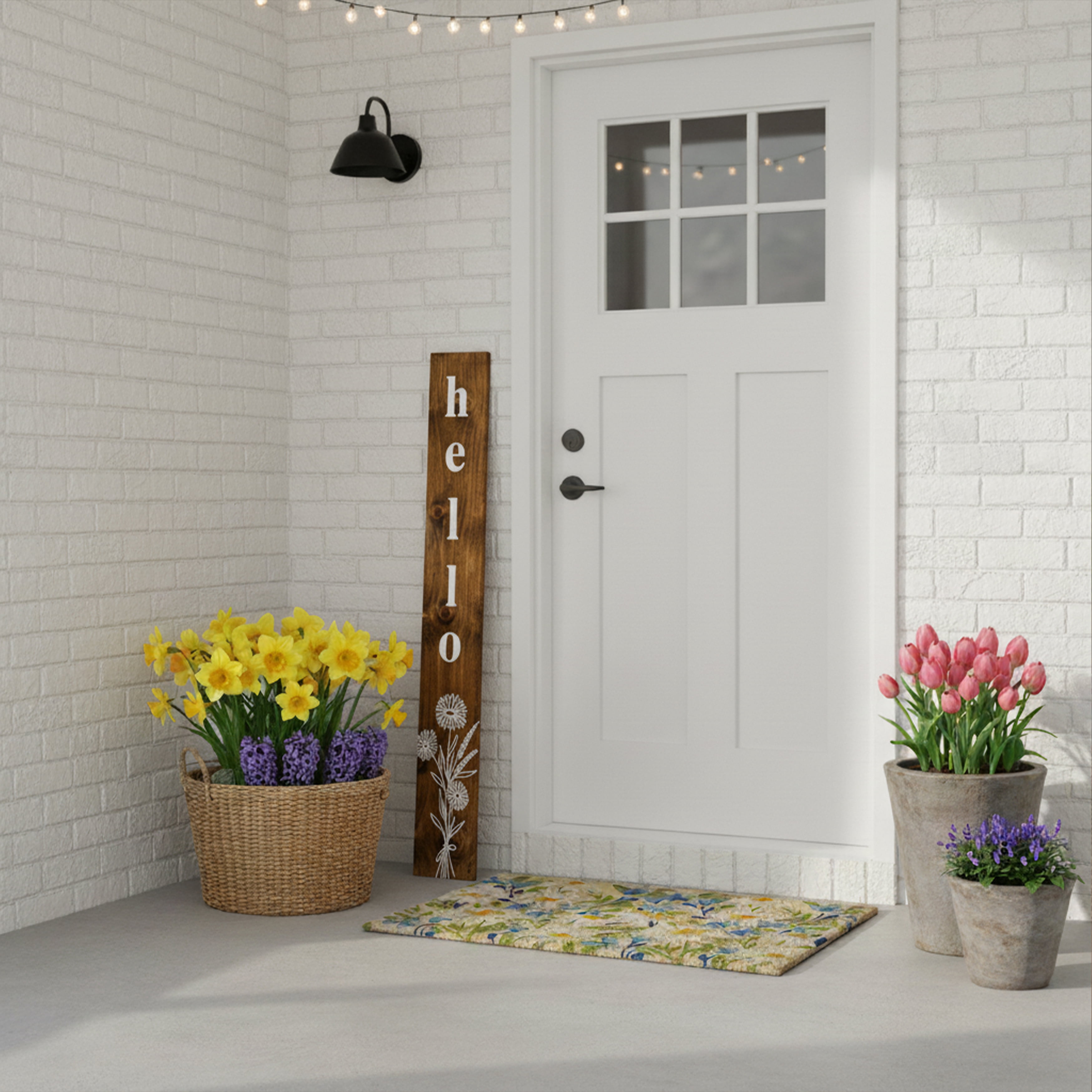 Calloway Mills 118164707 Wildflower White Hello Porch Leaner, 47" x 07"