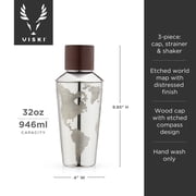 Viski Globe Stainless Steel Cocktail Shaker for Party, Home Bar Gifts, 32oz
