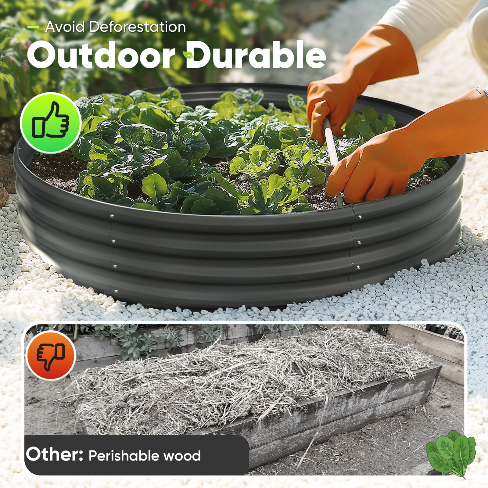 King Bird 2PCS 4x4x1 ft Raised Garden Bed Galvanized Steel Planter Garden Box for Outdoor Gardening Vegetables Flowers Round Dark Gray