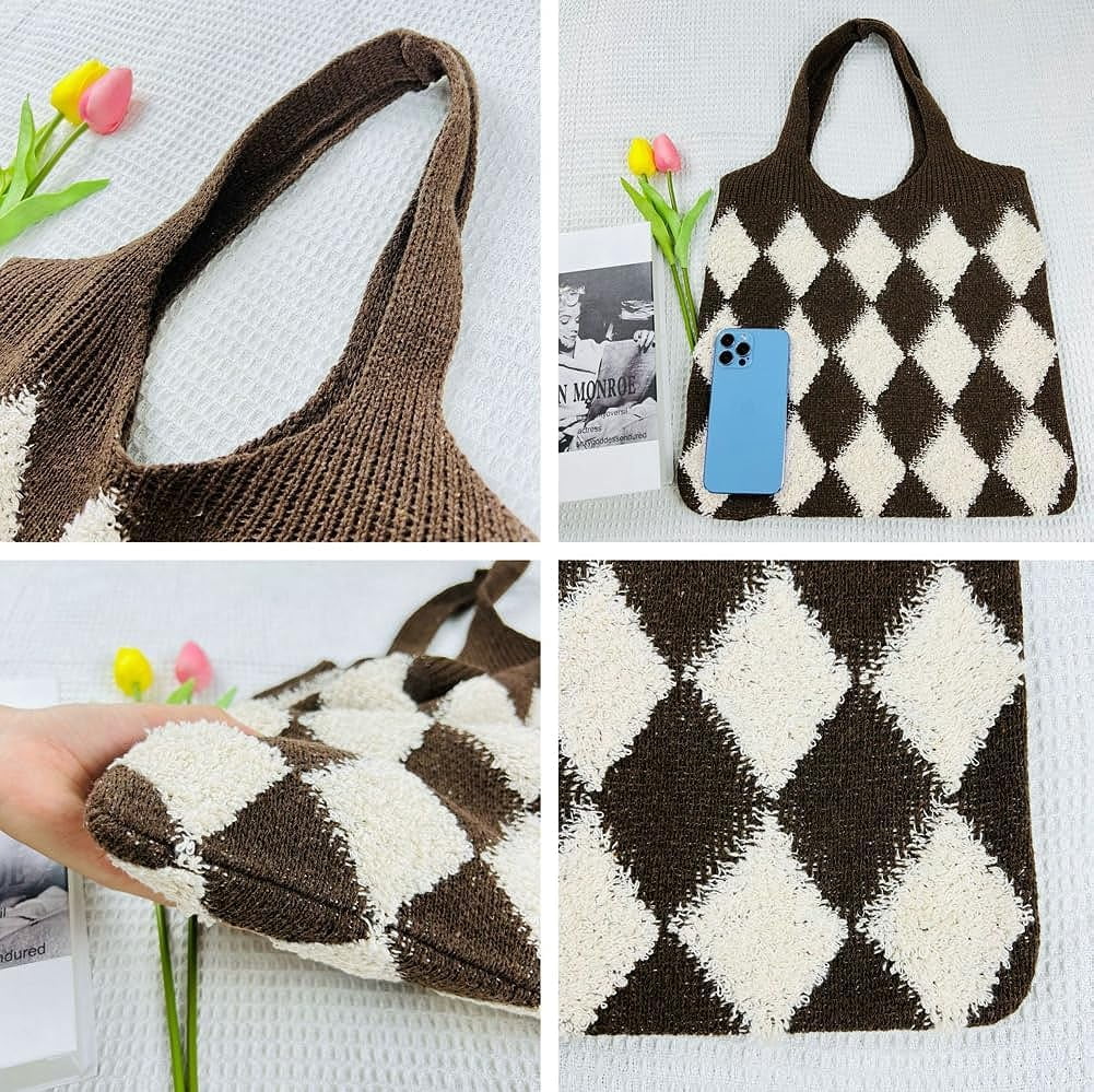 Kukuzhu Women’s Hobo Bag Crochet Large Purse Knitted Tote Bag Colorful Shopping Shoulder Bag Mesh 2023