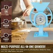 Mountain Essentials Manual Hand Grain Mill Blue for Dry Grains Hand Operate Food Grinder Manual Kitchen Flour Mill Wheat and Corn Grinder, Grain Mill For Home, Domestic Use