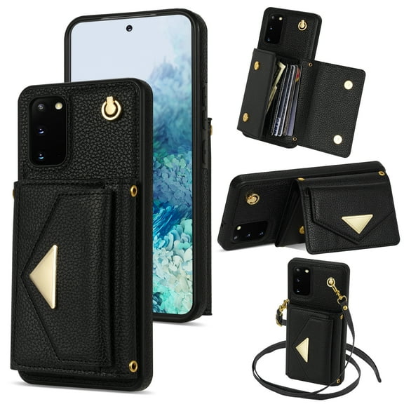 Nalacover Case for Samsung Galaxy S20, Crossbody Wallet Case with Card Slots Holder, PU Leather Lanyard Shoulder Strap Purse Cover with Kickstand Shockproof Case, Black