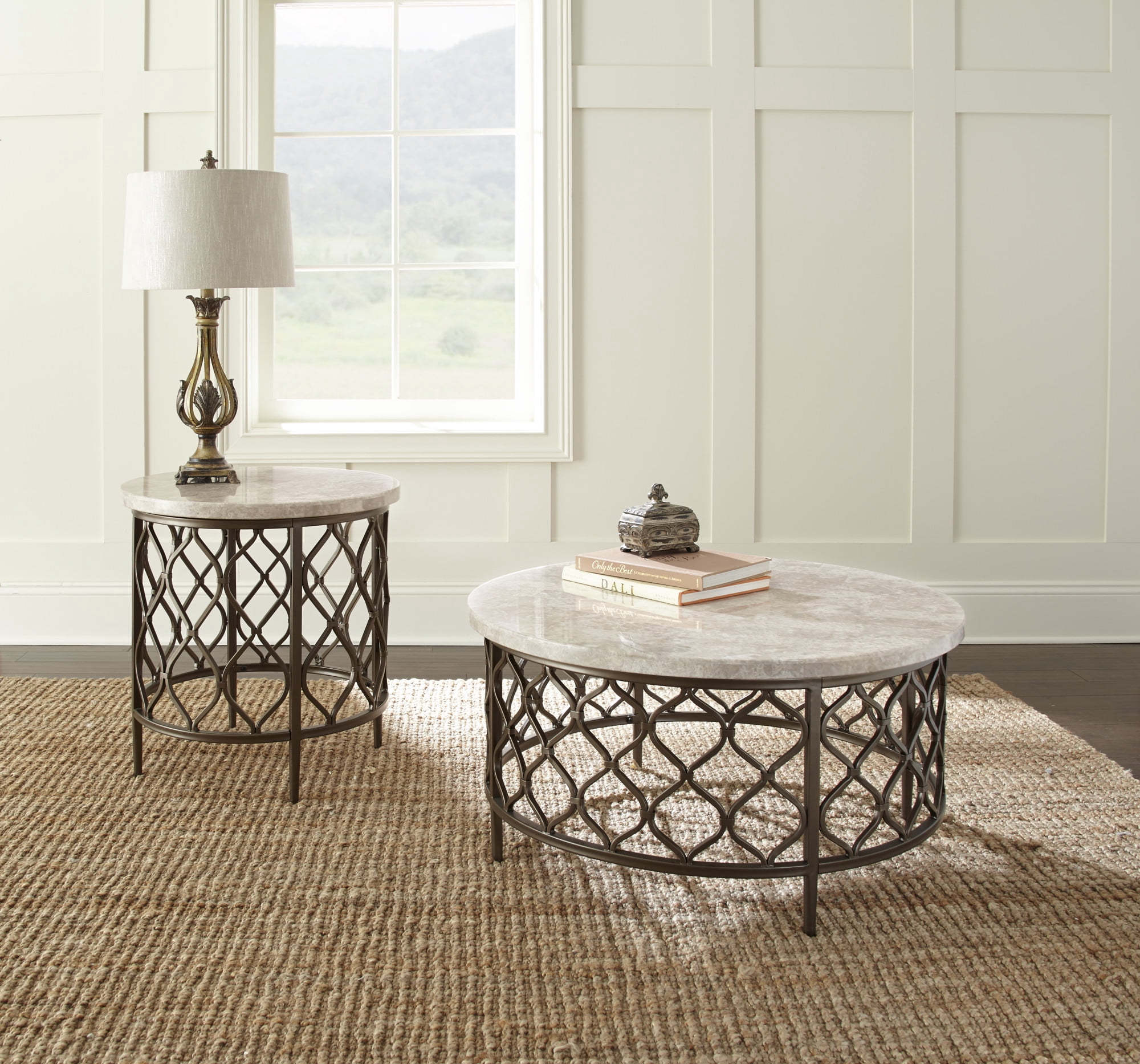 Steve Silver Roland Marble Top 36 inch Round Coffee Table