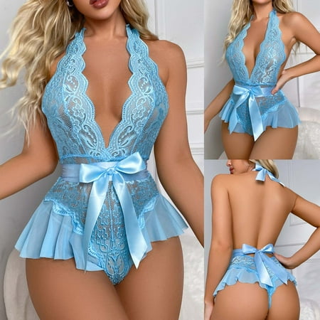 uublik Valentines Lingerie Set for Women Bodysuit Plus Size Sexy Naughty Babydoll Lace