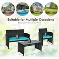 thumbnail image 6 of Aimee Lii 4 Pieces Wicker Patio Furniture Set with Cushions, Wicker Outdoor Sectional with Weather Resistant Cushions and Tempered Glass Tabletop, Turquoise, 6 of 7