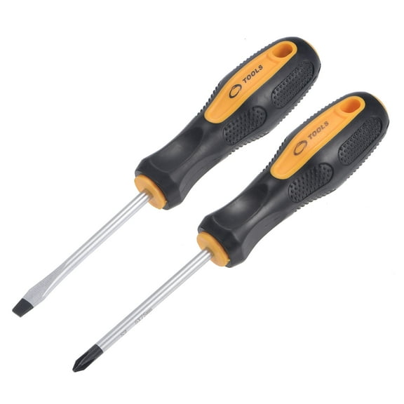 Uxcell #2 Phillips / 5mm Slotted 3" S2 Steel Round Shaft Magnetic Screwdriver Set, Non-Slip Black Yellow Handle