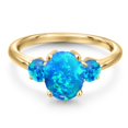 thumbnail image 3 of Gem Stone King 18K Yellow Gold Plated Silver Simulated Blue Opal Engagement Ring for Women | 1.06 Cttw | Oval Cabochon 9X7MM | Gemstone October Birthstone | Size 7, 3 of 6