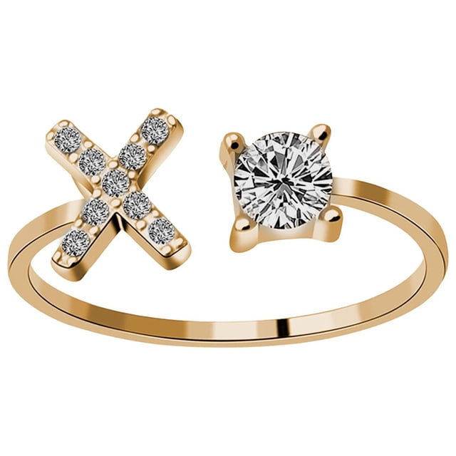 Dsscvnef Fashionable and Opening 26 Letters with Diamond Ring Ladies Jewelry