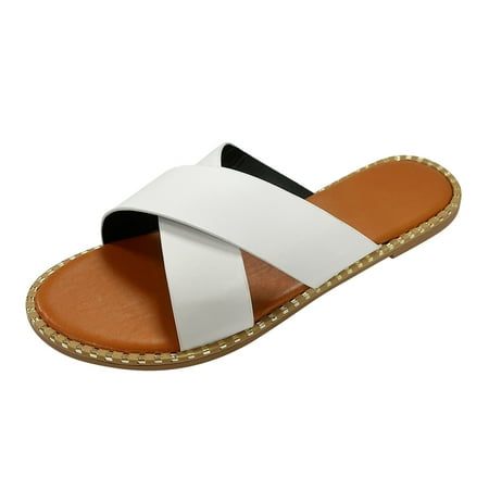 

Women Slippers Women Flat Shoes Women Sandals For Womens Flip Flop Flats Open Toe Flat Diamond Slippers White 7.5