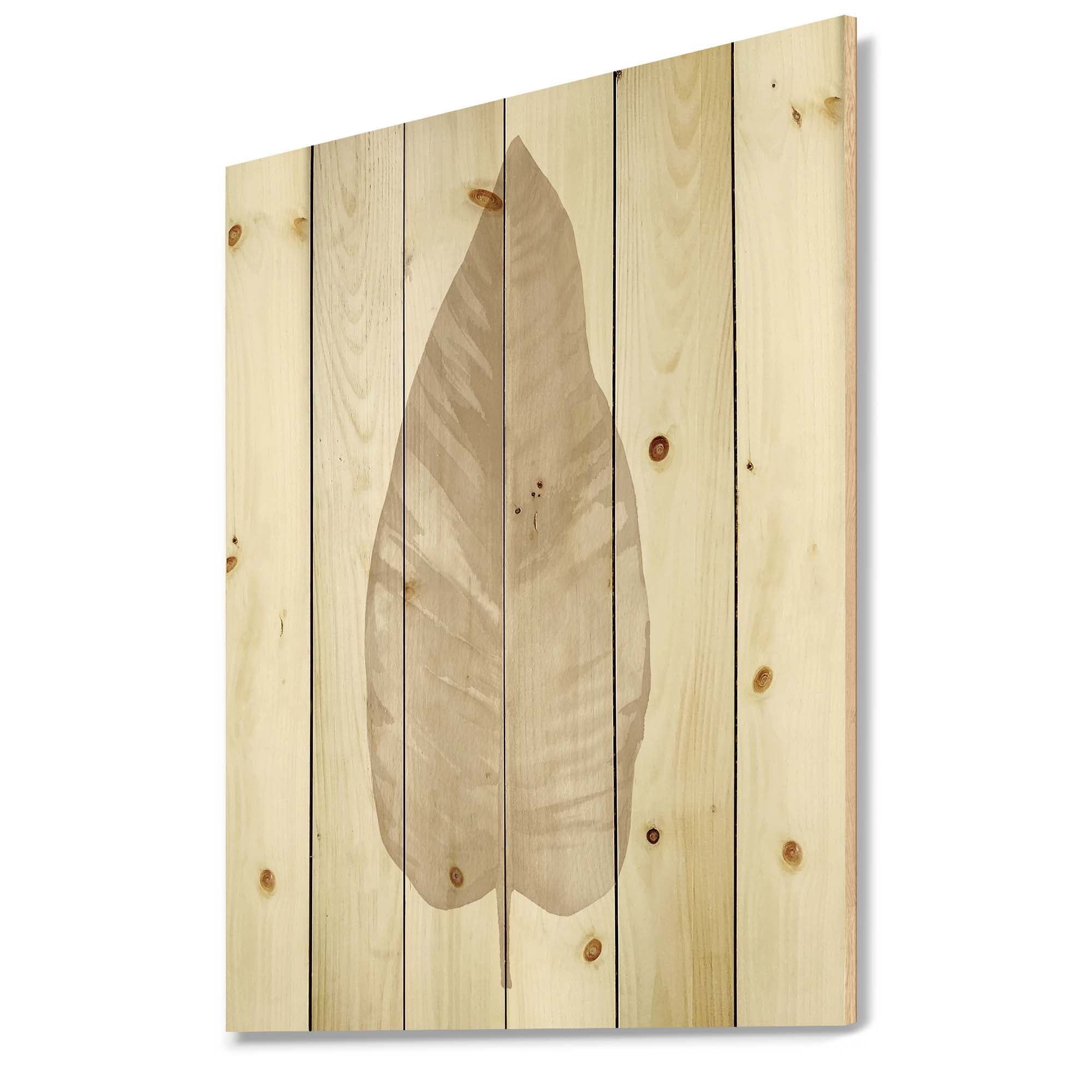 Designart 'Dried Leaf Plant Beige On White Background' Traditional Print on Natural Pine Wood