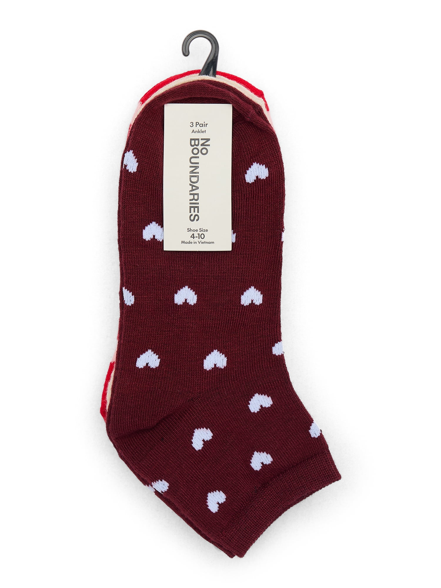 No Boundaries Ankle Socks, 3-Pack, Women's, Size 4-10