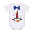 thumbnail image 3 of FYMNSI Baby Boy First Birthday Cake Smash Outfit My 1st Birthday Party Gentleman Bow Tie Short Sleeve Romper Y-Back Suspenders Shorts Pants Set, 3 of 7