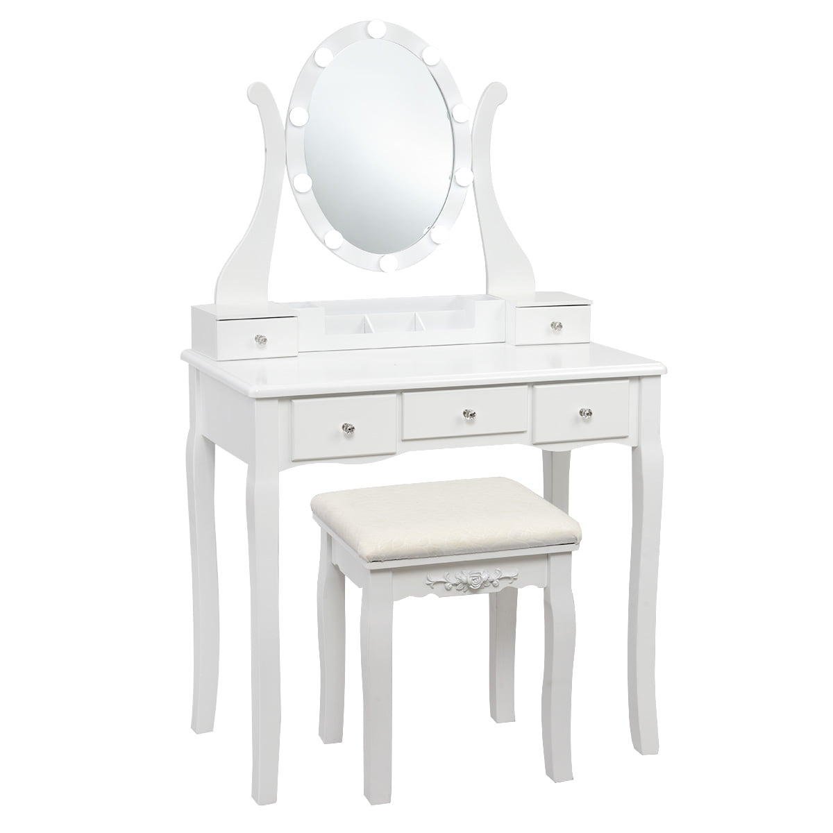 Nishano Dressing Table 1 Drawer Stool White Mirror Bedroom Makeup Desk Dresser