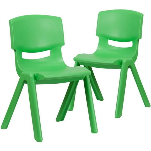 Bowery Hill 15.5" Plastic Stackable School Chair in Green (Set of 2)