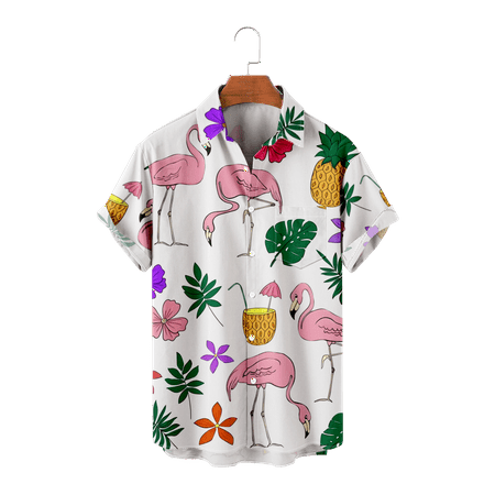 

MLFU Big & Tall Men Short Sleeve Button Down Shirts Slim-Fit Cotton T-Shirts Funky Flamingo Blouses Up to 8XL