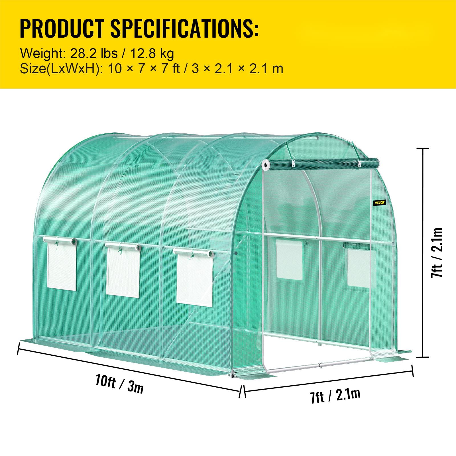 VEVOR Walk-in Tunnel Greenhouse Galvanized Frame & Waterproof Cover 10x7x7 ft