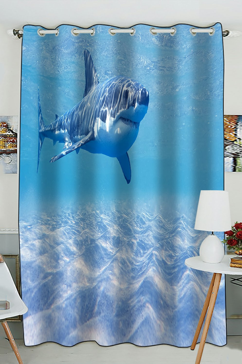 PHFZK Underwater World Window Curtain, Great White Shark ...