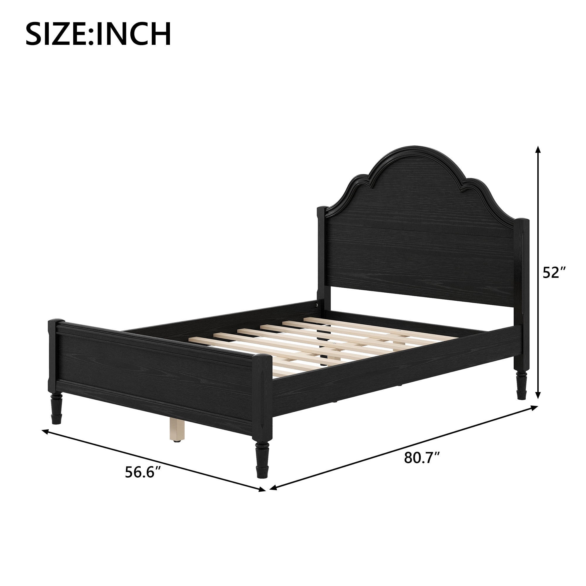 Euroco Wood Full Size Platform Bed with Headboard, No Spring Box Needed, Black