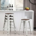 thumbnail image 5 of Andeworld 30" Set of 4 Metal Bar Stools  Stackable Counter Height Barstools Wood Seat Backless Rustic Kitchen Bar Chairs (White), 5 of 8