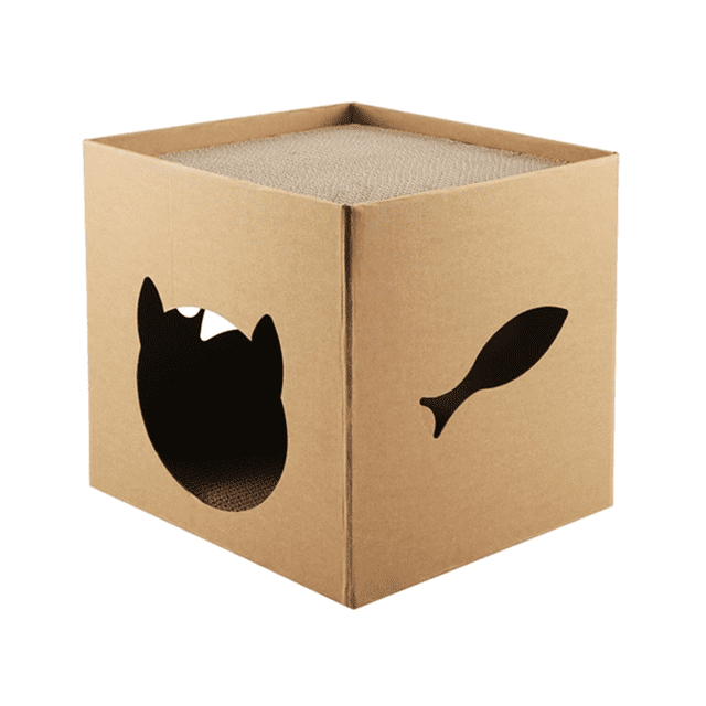 Cat Cardboard House with Scratch Pads Play & Home Decor for Cat Birthday, Bunny Small Animals Hideout