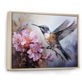 thumbnail image 2 of Designart "Fluttering Hummingbird Blooms in Grey II" Animals Framed Wall Art - Modern Farmhouse Grey Hummingbird Living Room Framed Canvas Art, 2 of 6