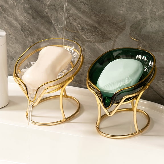 Transparent Plastic Soap Dish with Iron Storage Shelf | Draining Holder for Bathroom or Kitchen | Minimalist Organizer for Bar Soap, Sponges | 13x9x6cm | Clear or Green | Durable | 235g