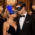 thumbnail image 4 of Masquerade Masks Cobalt Blue Couples Set for Halloween Prom and Formal Event Parties, 4 of 6