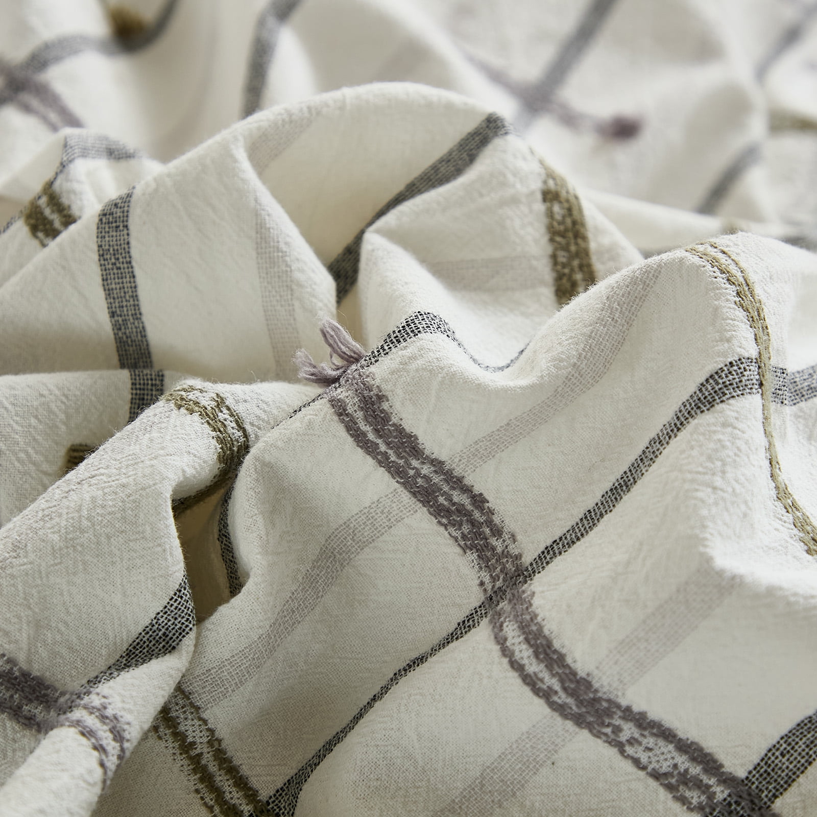 100% Cotton Duvet Cover Set , Neutral Grid Striped Tufted Duvet Cover, Soft Breathable Comforter Cover with Zipper Closure, Modern Minimalist Bedding Set