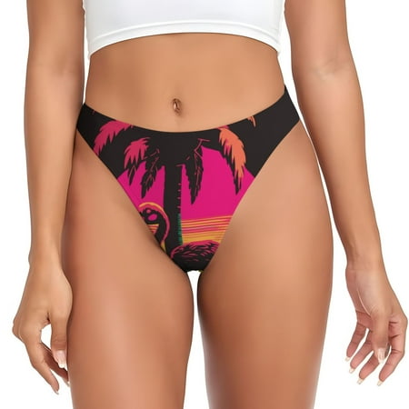 Rateoe Flamingo And Palm Trees At Sunset Pattern Seamless Women Underwear Thongs No Show Ladies Thong No Line Breathable Comfortable Panties Undies for Women-Large