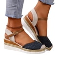 thumbnail image 4 of Women's Orthopedic Platform Wedge Sandals with Ankle Strap Summer Dressy 2026 Boho Espadrille Sandals for Beach Travel Blue 9.5, 4 of 7