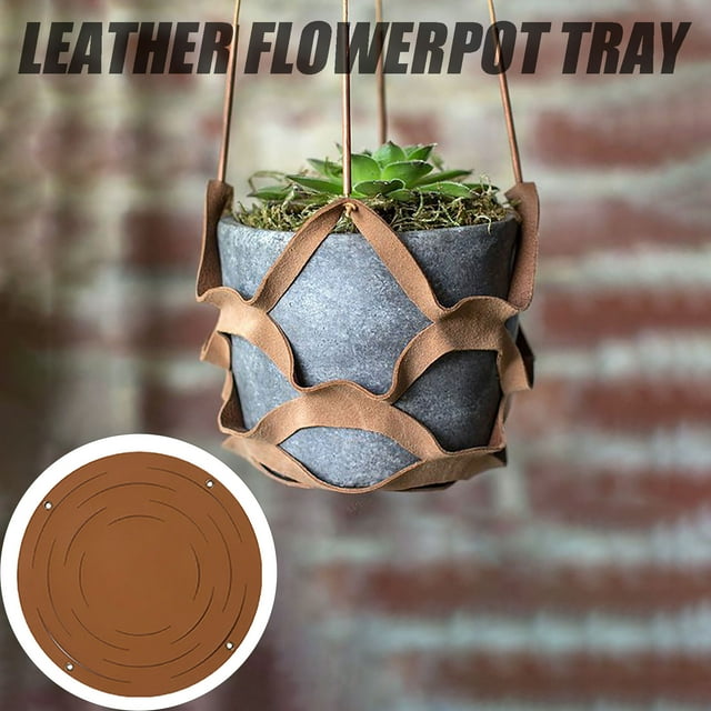 Leather Flowerpot Tray, Multi-Hollow Succulent Basket, 8-Inch Diameter, Rustic Design, for Home Decor, Wall Mount Planter, Natural Fiber Material, Modern Living Room, Office Desk Accessory Akmoler