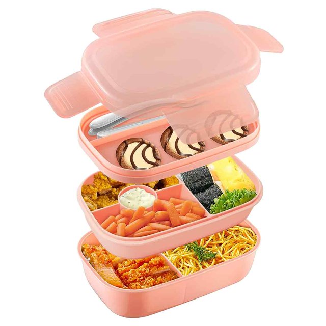 Bento Box para adultos, lonchera con utensilios, apilable, a prueba de fugas, lonchera Bento Box para salir a cenar, trabajar, hacer picnic, 21,5*14,5*10 cm