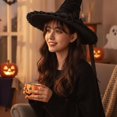 thumbnail image 5 of Hsqqdc Women Pointed Party Hat Lace Ruffle Sheer Bow Star Pendant Dark Aesthetic Festival Headwear, 5 of 7