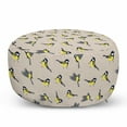 thumbnail image 1 of Yellow Bird Pouf Cover with Zipper, Avian Animals in Different Positions Repetition, Soft Decorative Fabric Unstuffed Case, 30" W X 17.3" L, Pale Tan Purpleblue, by Ambesonne, 1 of 5