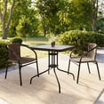 thumbnail image 4 of Flash Furniture 28'' Square Glass Metal Table with Dark Brown Rattan Edging and 2 Dark Brown Rattan Stack Chairs, 4 of 14