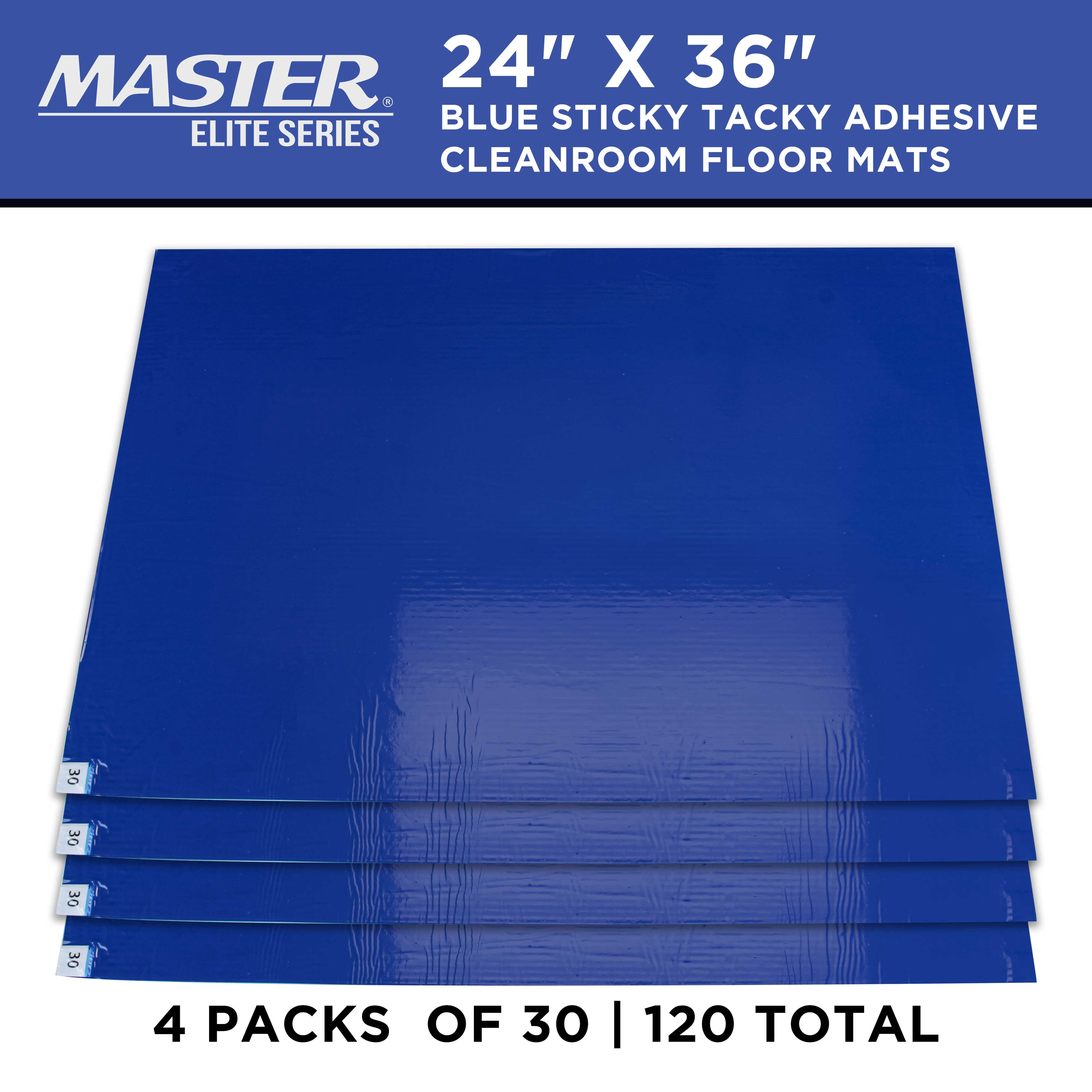 Master Elite Sticky Tacky Adhesive Cleanroom Floor Mats, 24" x 36", 4 Packs of 30 Blue Sheets Each - For Laboratory, Paint Spray Booth, Construction Sites - Trap Remove Dirt, Dust, Shoe & Pet Debris