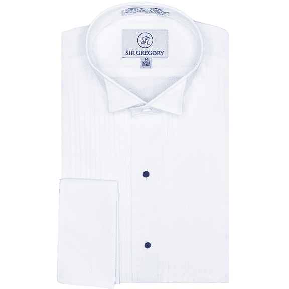 Sir Gregory Men's Fitted Tuxedo Shirt with Wing Collar French Cuffs and 1/4 Inch Pleat White Size L, 16-16.5 Neck 34/35 Sleeve