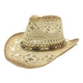 thumbnail image 3 of LRen Women Tea Party Hats Classic Western Straw Cowboy Hat for Women and Men with Shapeable Wide Brim for Sun BG1, 3 of 4