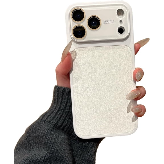 Retro Leather Back Camera Protect Phone Case for iPhone (White,iPhone 15)