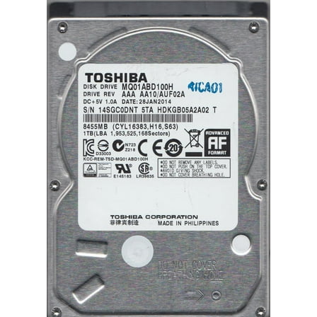 MQ01ABD100H, AA10/AUF02A, HDKGB05A2A02 T, Toshiba 1TB SATA 2.5 Hard Drive