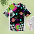 thumbnail image 4 of Neon Planets Checkerboard Women's T-Shirt Short Sleeve T Shirts Tops Tee Ladies Loose T, 4 of 6
