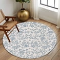 thumbnail image 3 of Farmhouse Flower Large Area Rugs for Bedroom Living Room, Soft Non Slip Carpet Bedside Rug, Botanical Vintage Light Blue Leaf Round Floor Cover Kitchen Accent Rug 8' for Dining Room/Office, 3 of 9
