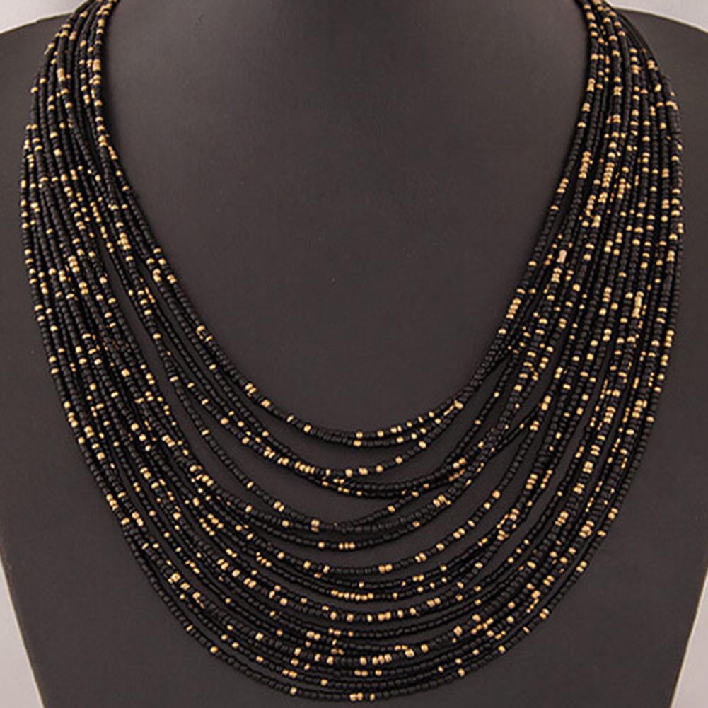 Fashion Boho Ethnic Necklace Multi-Layer Chain Resin Seed Beads Chunky Choker 