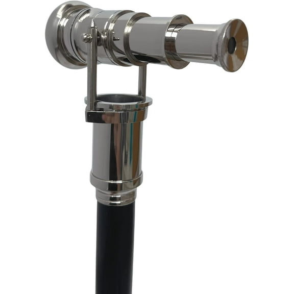 Nautical Wooden Walking Stick W/Brass Telescope Handle Collectible 38'' Long Wood Cane