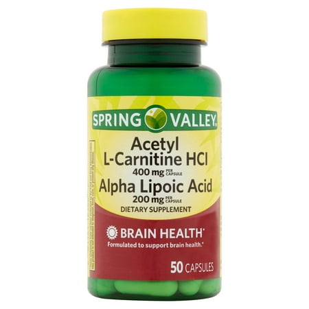 Spring Valley Acetyl L-Carnitine HCl Acide alpha-lipoïque Capsules de supplément alimentaire, 50 count