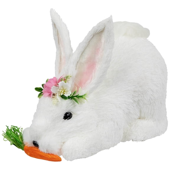 Easter Rabbit with Carrot Figurine - 9.25" - White