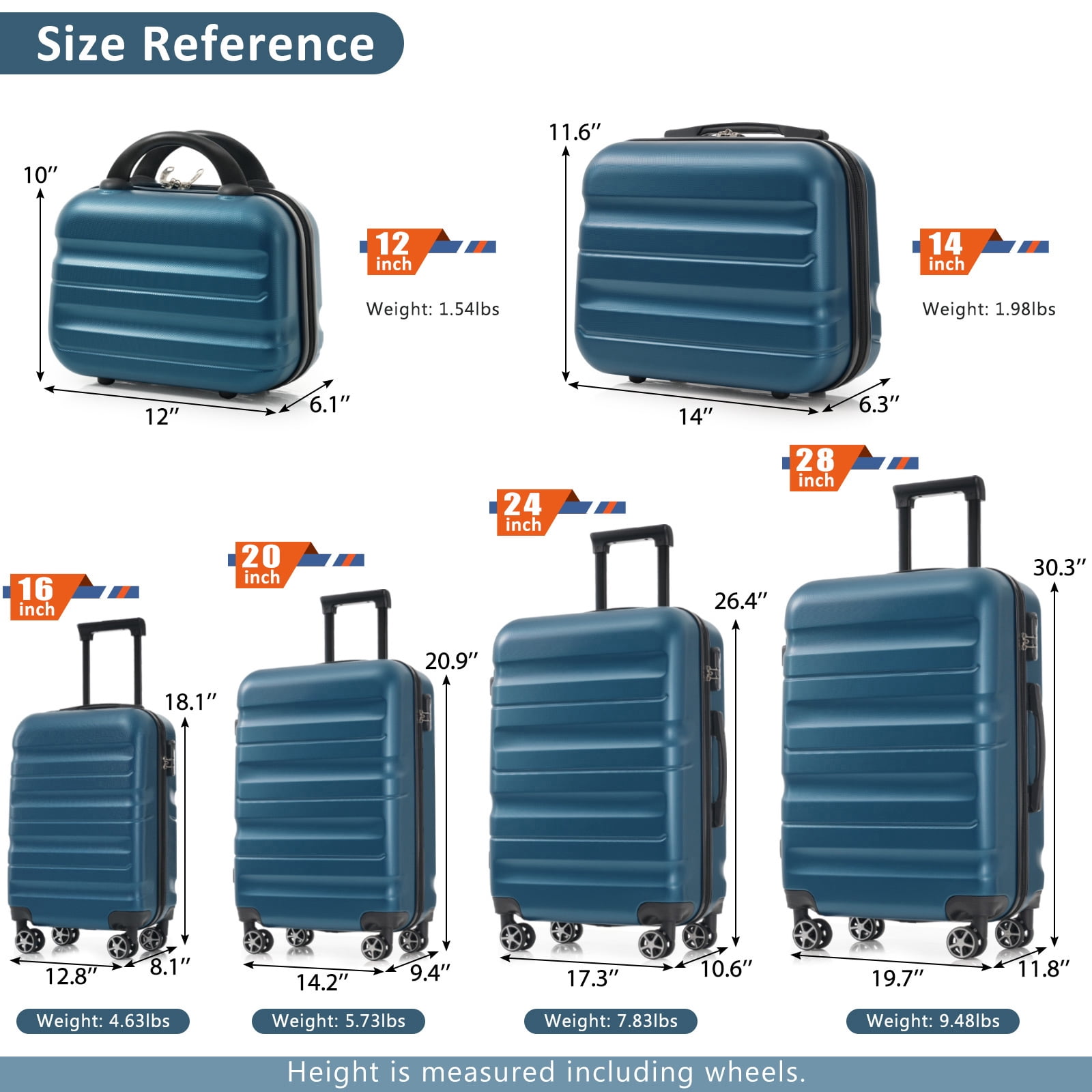 Euroco 6 Piece Luggage Sets ,ABS Hardshell Suitcase with Spinner Wheels,Lightweight Durable Travel Suitcase Set for Travel,Inky Blue