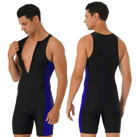 YONGHS Mens Gymnastic Racerback Unitard Workout Sports Athletic Bodysuit Swimsuit Swimwear Black&Blue XXL